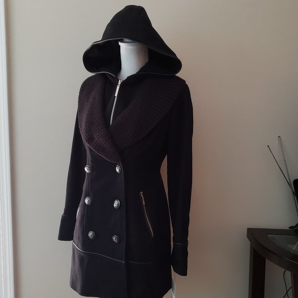 KENSIE Double Breasted Hoodie Peacoat Black Size XS - Picture 5 of 14